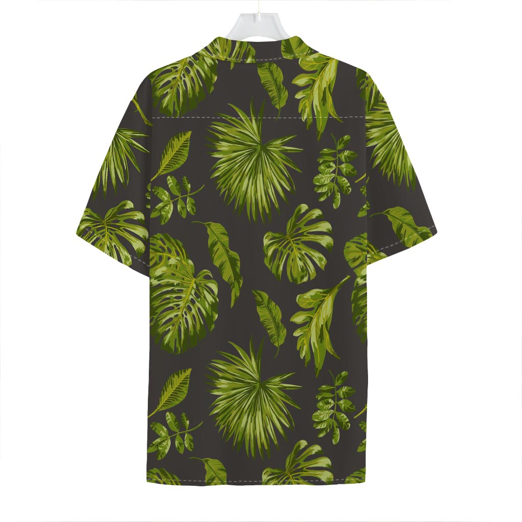 Dark Tropical Leaf Pattern Print Hawaiian Shirt