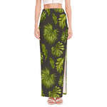Dark Tropical Leaf Pattern Print High Slit Maxi Skirt