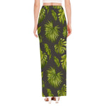 Dark Tropical Leaf Pattern Print High Slit Maxi Skirt
