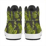 Dark Tropical Leaf Pattern Print High Top Leather Sneakers