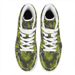 Dark Tropical Leaf Pattern Print High Top Leather Sneakers
