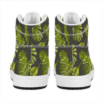 Dark Tropical Leaf Pattern Print High Top Leather Sneakers