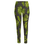 Dark Tropical Leaf Pattern Print High-Waisted Pocket Leggings