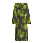 Dark Tropical Leaf Pattern Print Hooded Bathrobe