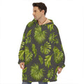 Dark Tropical Leaf Pattern Print Hoodie Blanket