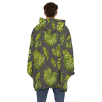 Dark Tropical Leaf Pattern Print Hoodie Blanket