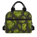 Dark Tropical Leaf Pattern Print Insulated Lunch Bag