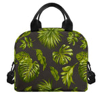 Dark Tropical Leaf Pattern Print Insulated Lunch Bag