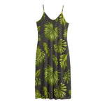 Dark Tropical Leaf Pattern Print Jersey Midi Cami Dress