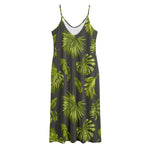 Dark Tropical Leaf Pattern Print Jersey Midi Cami Dress