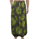 Dark Tropical Leaf Pattern Print Lantern Pants