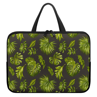 Dark Tropical Leaf Pattern Print Laptop Sleeve With Handle