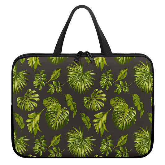 Dark Tropical Leaf Pattern Print Laptop Sleeve With Handle