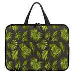 Dark Tropical Leaf Pattern Print Laptop Sleeve With Handle