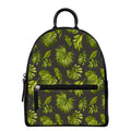 Dark Tropical Leaf Pattern Print Leather Backpack
