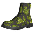 Dark Tropical Leaf Pattern Print Lace-Up Boots