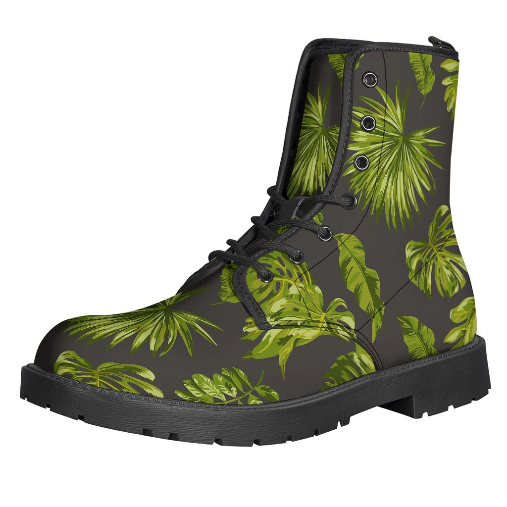 Dark Tropical Leaf Pattern Print Backpack