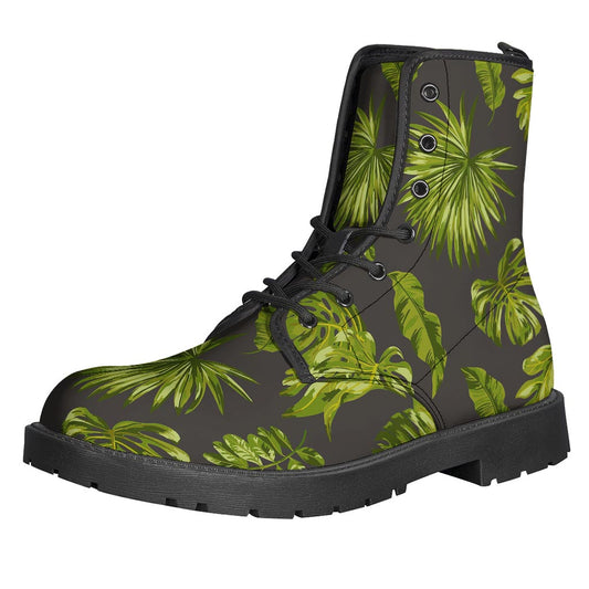 Dark Tropical Leaf Pattern Print Backpack