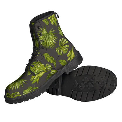 Dark Tropical Leaf Pattern Print Backpack
