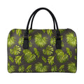 Dark Tropical Leaf Pattern Print Leather Duffel Bag