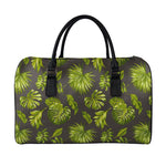 Dark Tropical Leaf Pattern Print Leather Duffle Bag