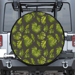 Dark Tropical Leaf Pattern Print Leather Spare Tire Cover