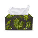 Dark Tropical Leaf Pattern Print Leather Tissue Box Cover