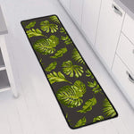 Dark Tropical Leaf Pattern Print Long Kitchen Mat