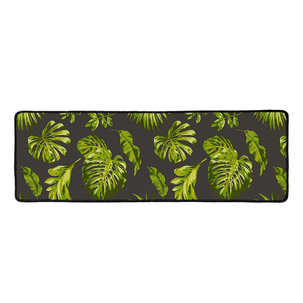 Dark Tropical Leaf Pattern Print Long Kitchen Mat