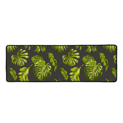Dark Tropical Leaf Pattern Print Long Kitchen Mat