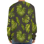 Dark Tropical Leaf Pattern Print Long Sleeve Baseball Jersey