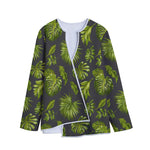 Dark Tropical Leaf Pattern Print Long Sleeve Short Coat