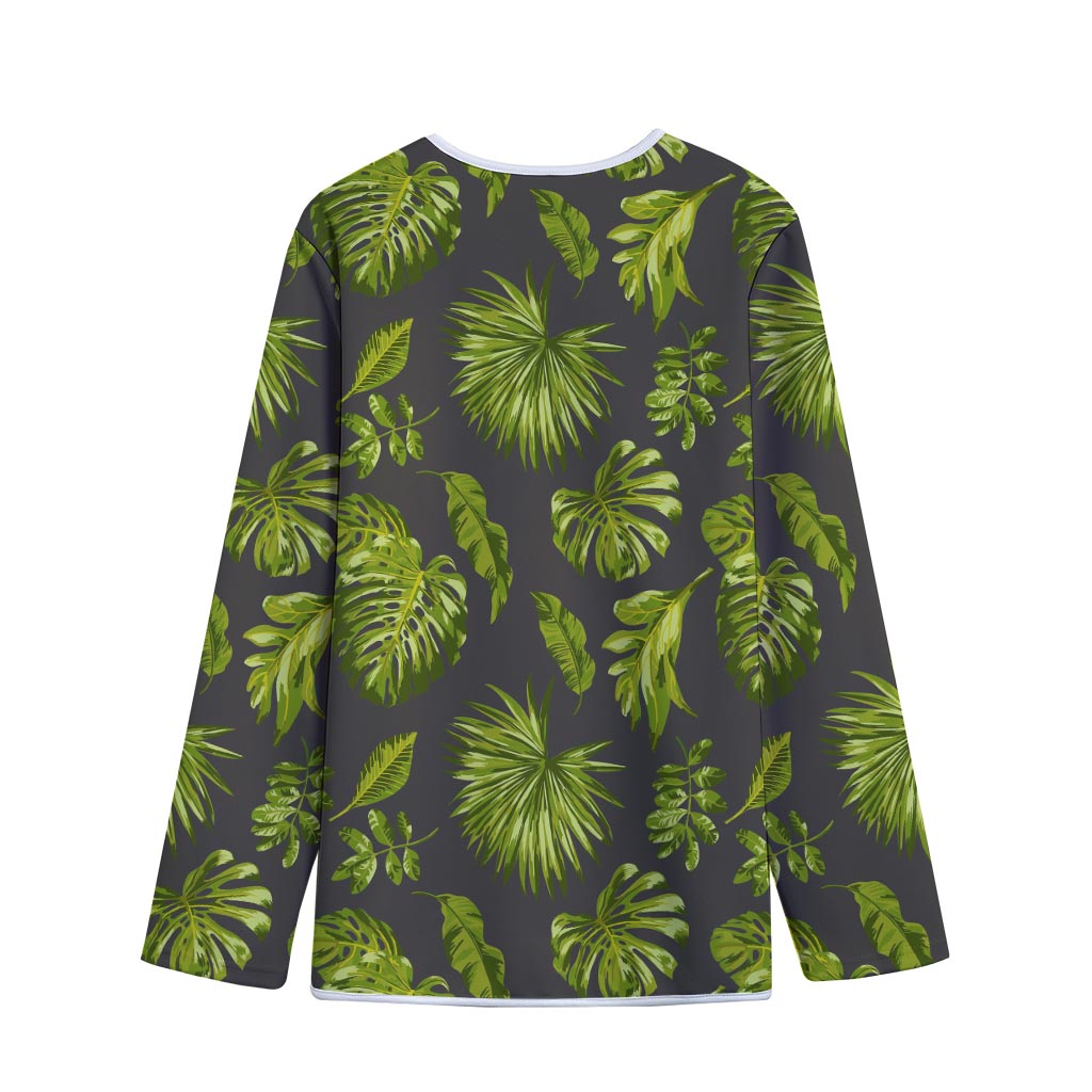 Dark Tropical Leaf Pattern Print Long Sleeve Short Coat