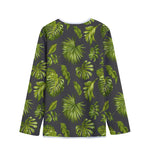 Dark Tropical Leaf Pattern Print Long Sleeve Short Coat