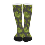 Dark Tropical Leaf Pattern Print Long Socks