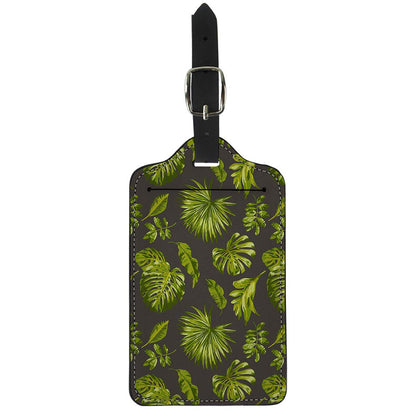 Dark Tropical Leaf Pattern Print Luggage Tag