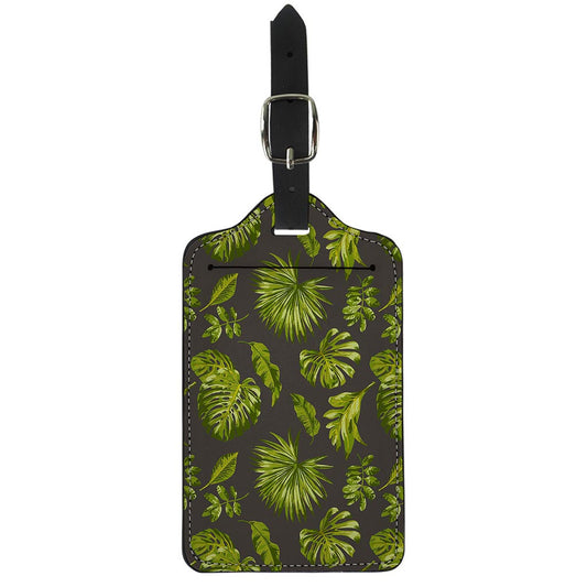 Dark Tropical Leaf Pattern Print Luggage Tag
