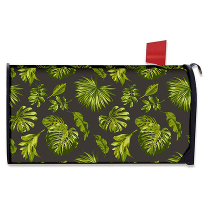 Dark Tropical Leaf Pattern Print Mailbox Cover