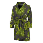 Dark Tropical Leaf Pattern Print Men's Bathrobe