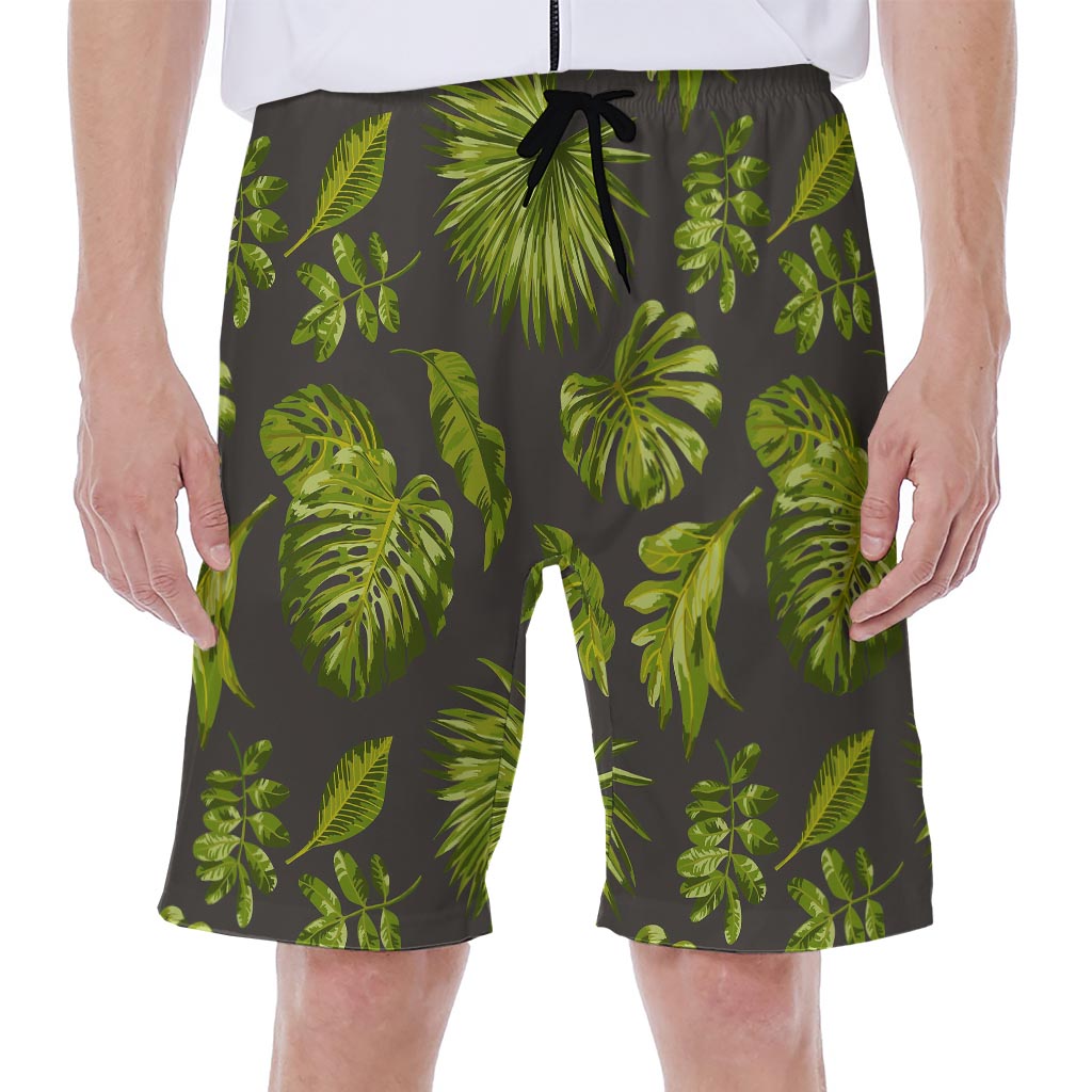 Dark Tropical Leaf Pattern Print Men's Beach Shorts