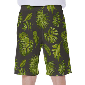 Dark Tropical Leaf Pattern Print Men's Beach Shorts