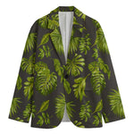Dark Tropical Leaf Pattern Print Men's Blazer