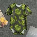 Dark Tropical Leaf Pattern Print Men's Bodysuit