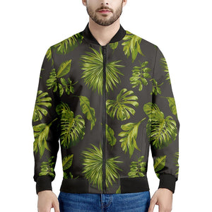 Dark Tropical Leaf Pattern Print Men's Bomber Jacket