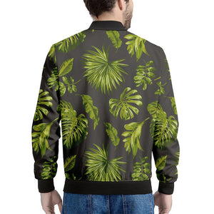 Dark Tropical Leaf Pattern Print Men's Bomber Jacket