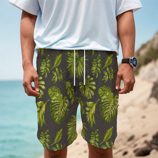 Dark Tropical Leaf Pattern Print Men's Cargo Shorts