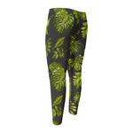 Dark Tropical Leaf Pattern Print Men's Compression Pants