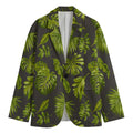 Dark Tropical Leaf Pattern Print Men's Cotton Blazer