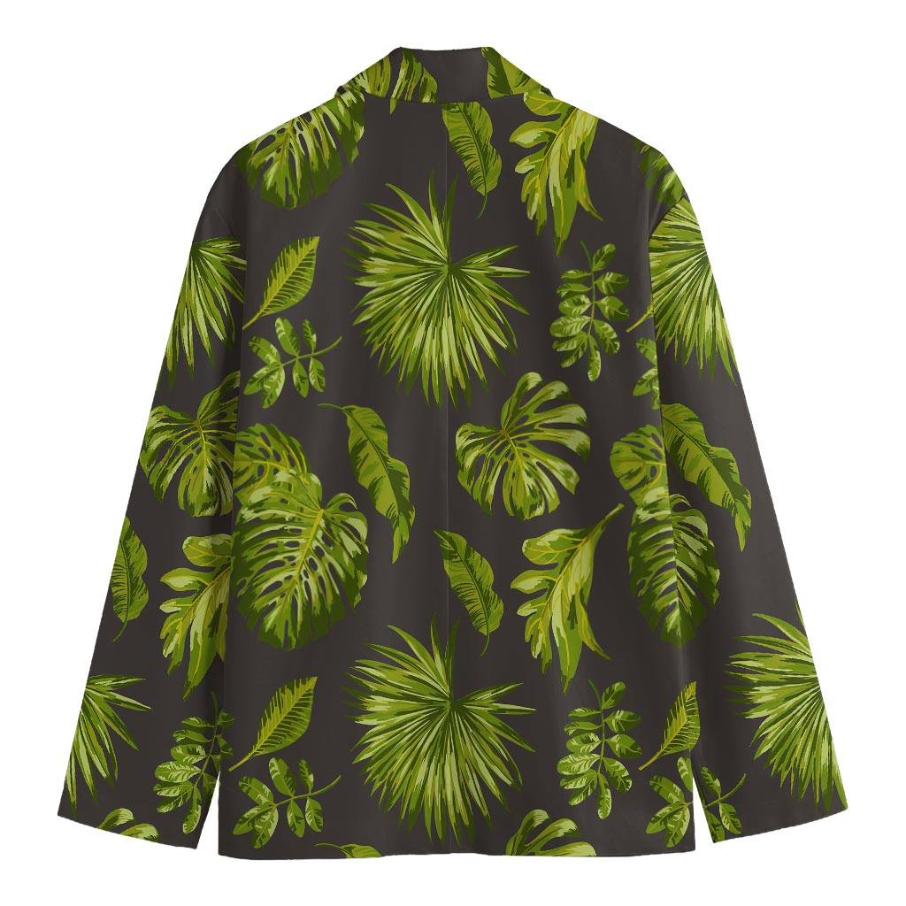 Dark Tropical Leaf Pattern Print Men's Cotton Blazer
