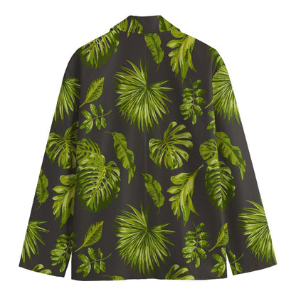 Dark Tropical Leaf Pattern Print Men's Cotton Blazer